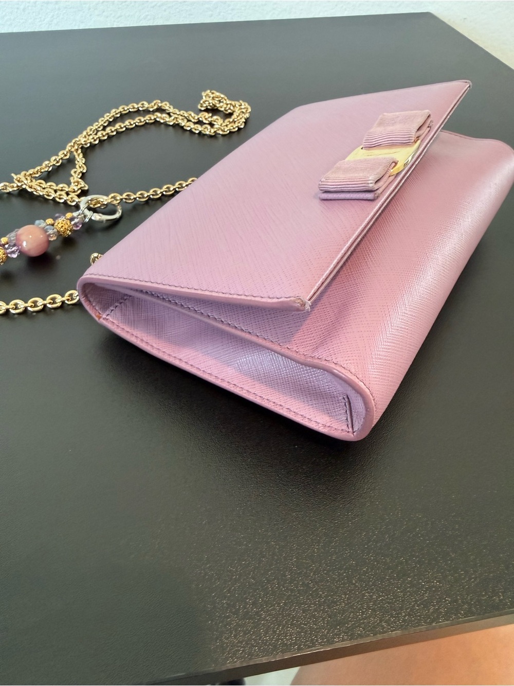 Authentic Salvatore Ferragamo Vara Bow Lilac leather clutch/crossbody - Picture 8 of 16